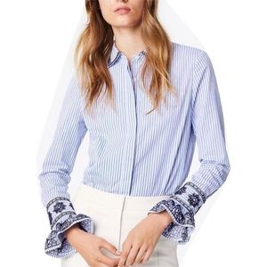 Tory Burch Blue Embroidered Paige Striped Top 10